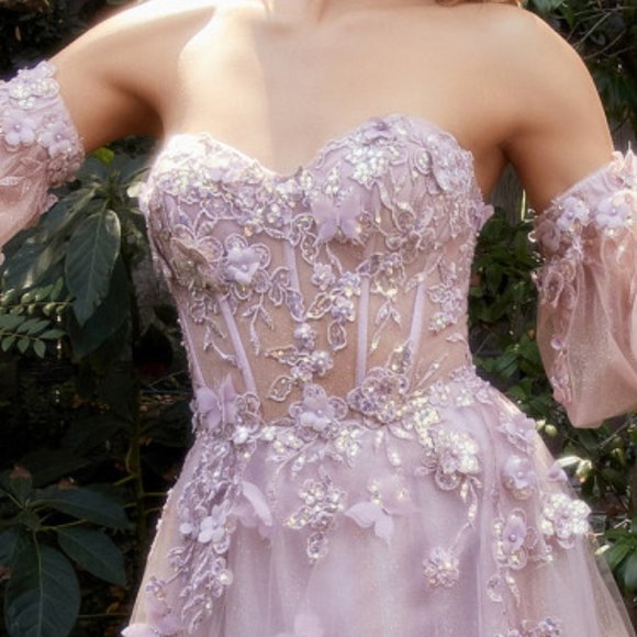 NEW LONG OFF THE SHOULDER STRAPLESS SLEEVELESS EMBROIDERED BALL GOWN AL A1108 - Picture 4 of 8